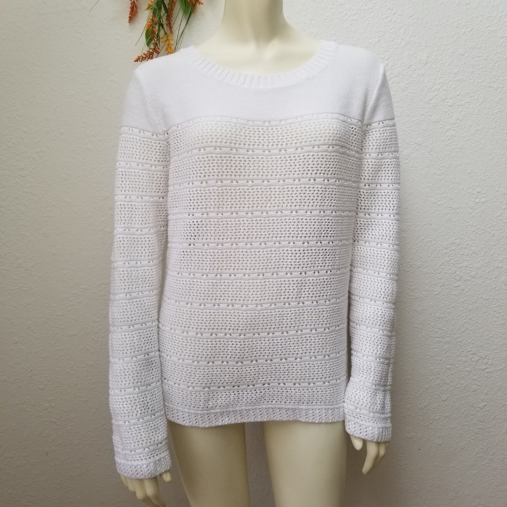 Talbots 100% Cotton Long Sleeve Perforated Sweater